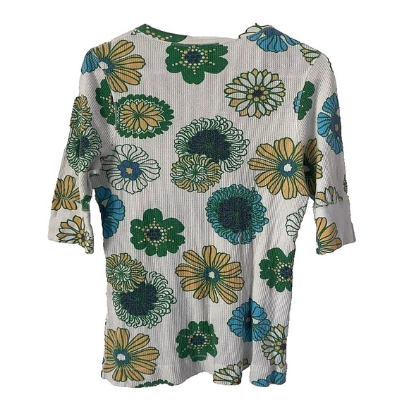 Vintage Lucky Brand Y2K Floral Henley Women's Top Waffle Texture 3/4 Sleeve L - Picture 3 of 5